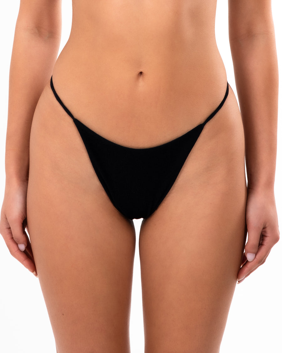 Women's sustainable black terry cheeky swimwear bottom