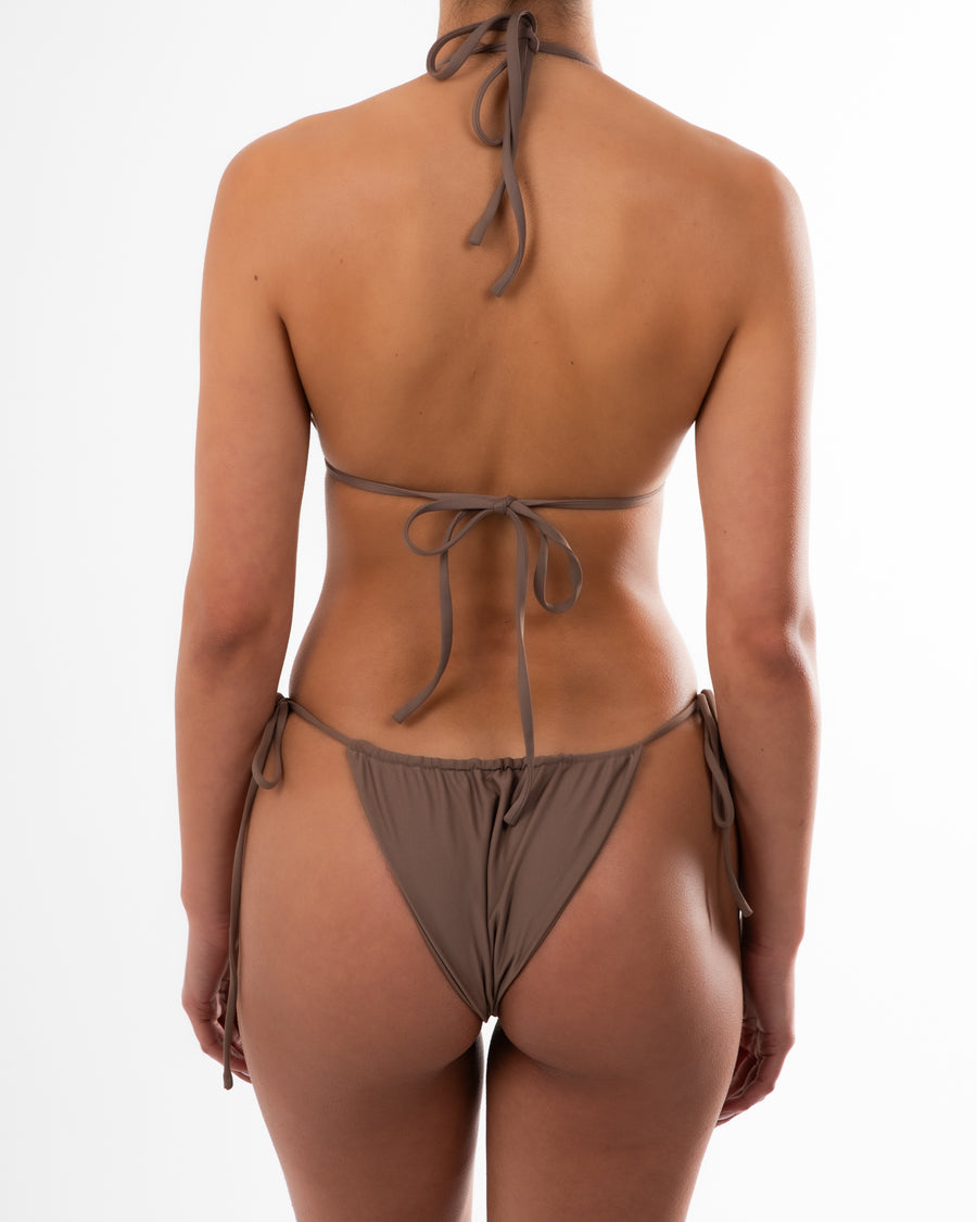 Women's trendy eco-friendly adjustable cheeky bikini bottoms in nude brown 