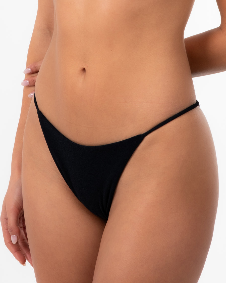 Women's sustainable black terry cheeky swimwear bottom