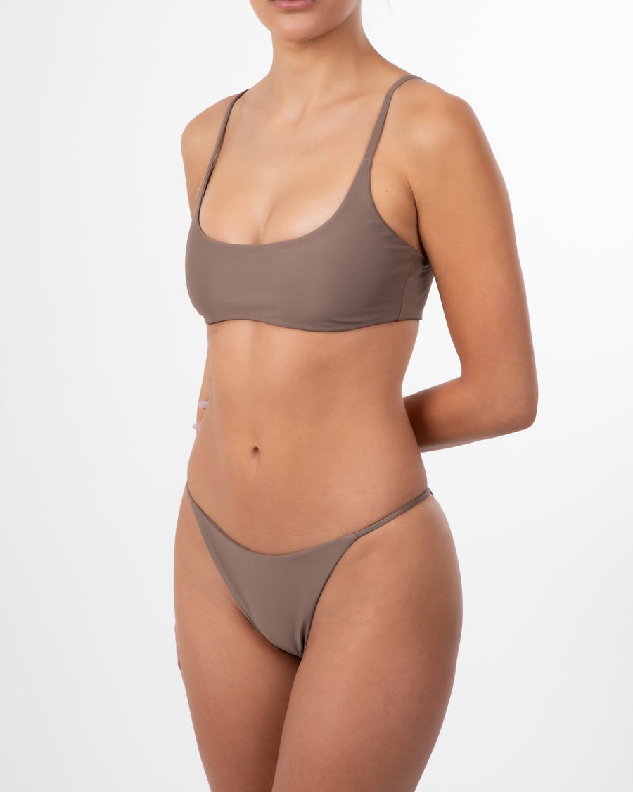 Women's eco-friendly taupe bikini scoop neck top